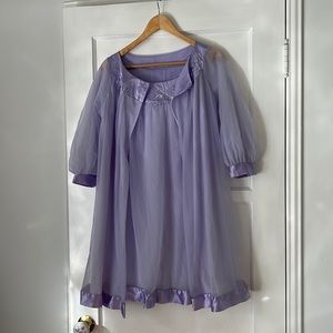 Vintage Gossard Artemia 1960s Lavender Purple Chiffon Peignoir Set Night Gown